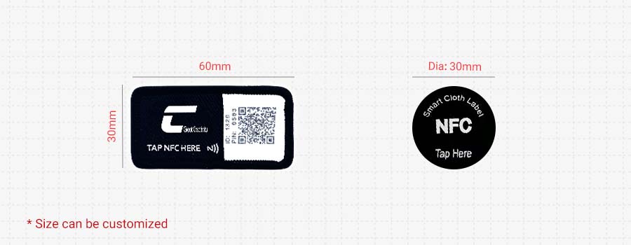 QR Code NFC garment tag size